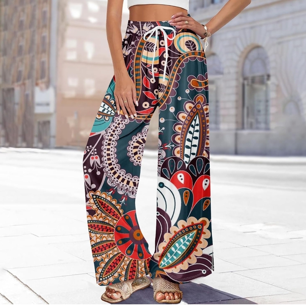 Colorful Bohemian Wide-Leg Pants